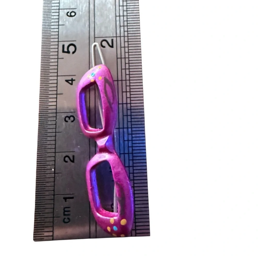 Vintage Cateye Glasses Barrettes Hair Clips, Hand‎ Painted Pink, Deadstock, 2”